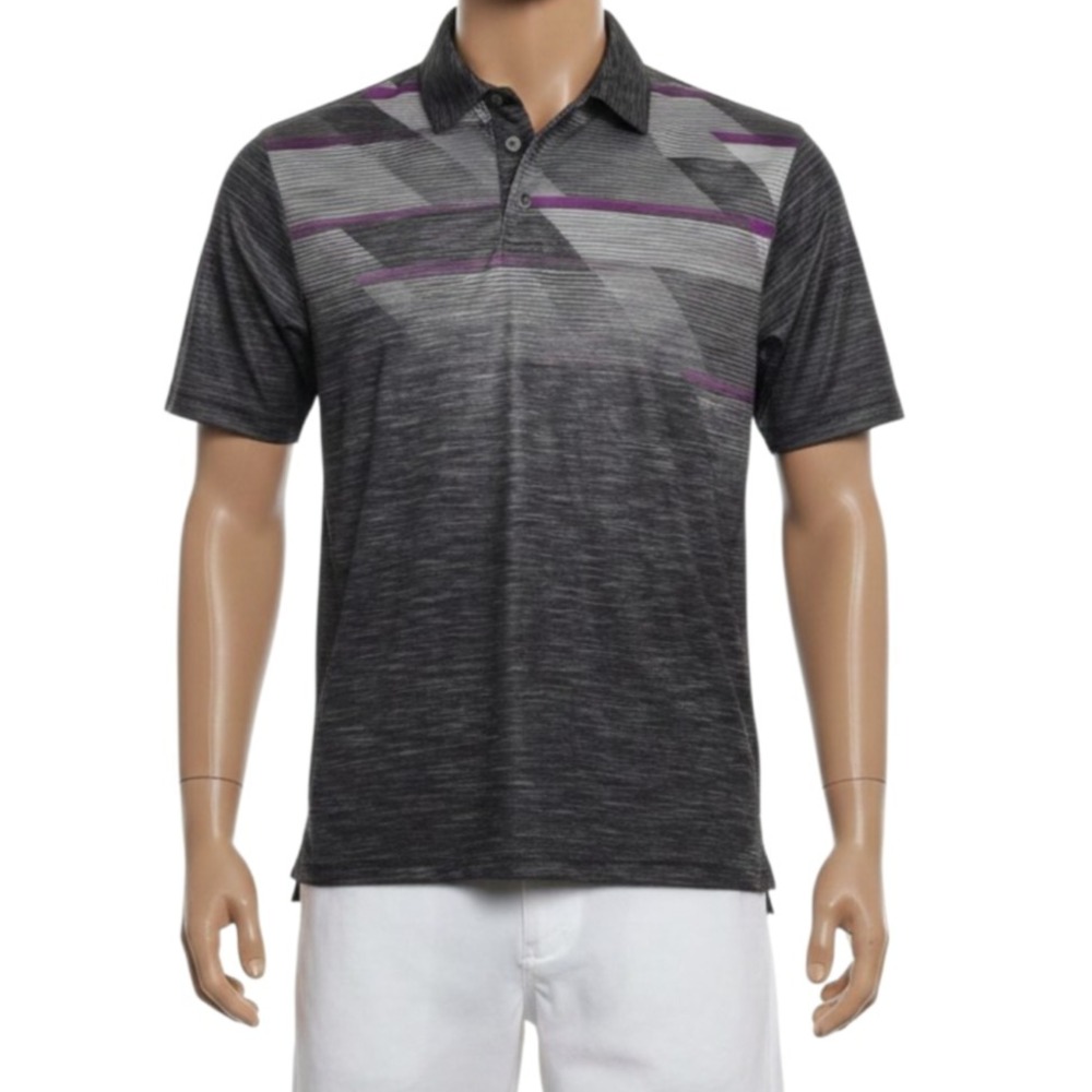 Ben Hogan Golf Polo S Gray Space Dye Purple Chest Stripe Dry Fit Style Golfcore
